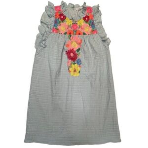 THML Embroidered Colorful‎ Floral Ruffled Sleeveless Light Blue Sundress Size XS